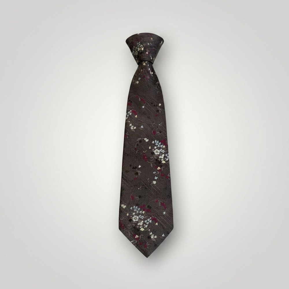 Wembley Necktie Men Brown Floral Embroidered Wemlon Vintage MCM Dark Academia